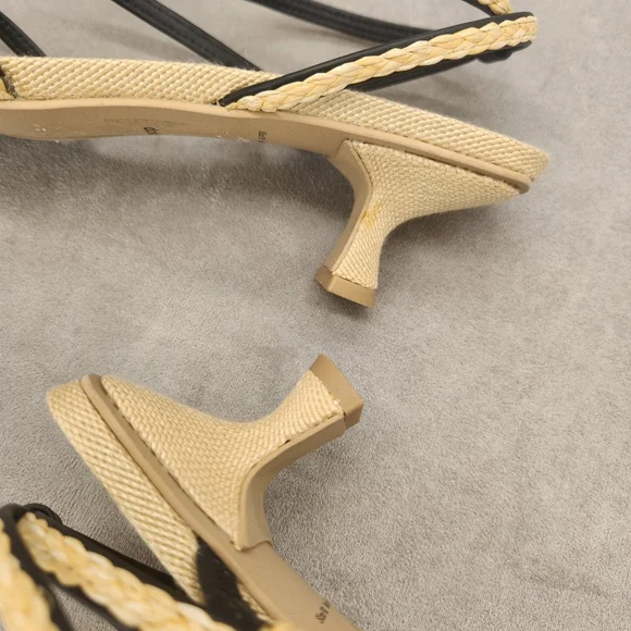 Dolce Vita Sandals 10 Tan Woven Dainty Strappy Bev Kitten Heel Square New $120 - Picture 11 of 16
